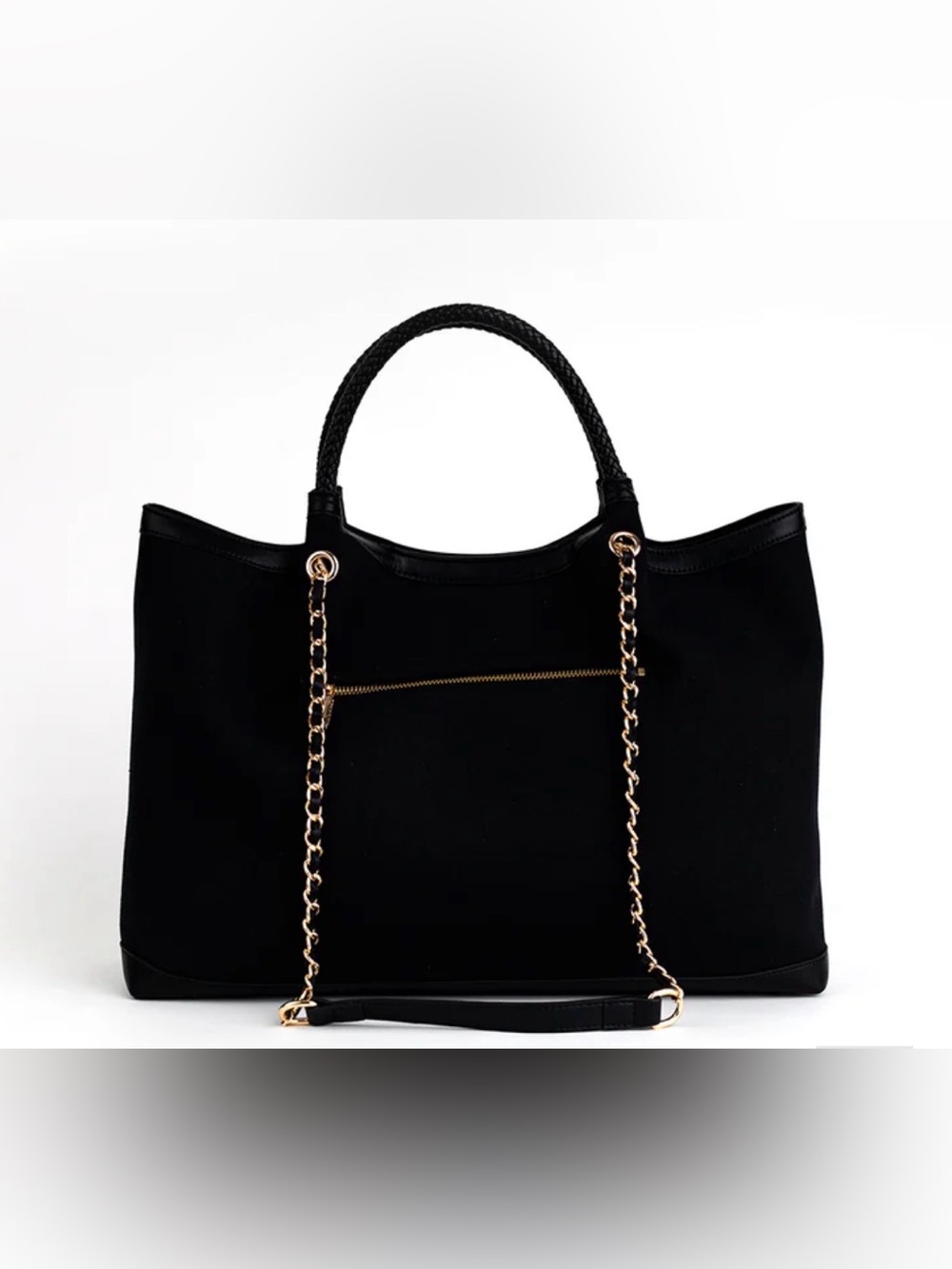 NWOT Gunas New York “Ruth” Double Handle Black Vegan Canvas Tote - Picture 3 of 9